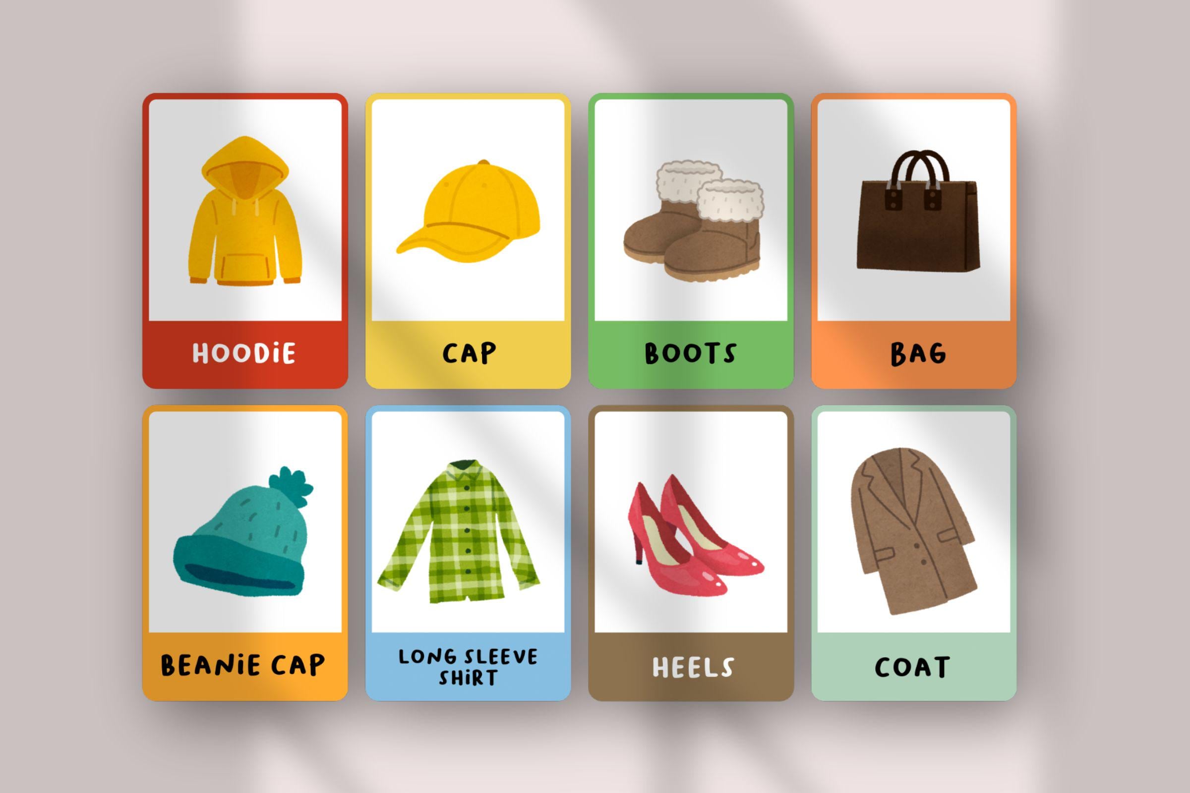Clothes Flashcards for Kids | ESL Vocabulary Cards | Clothing & Seasons ...