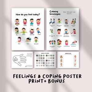 Feelings & Emotions Poster Set | Calming Strategies | Kids Calming Corner Wall Art | Emotional Regulation Chart | Playroom and Homeschool