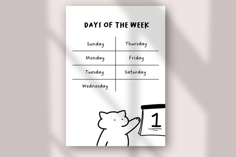 Days of the Week Poster | Educational Wall Art for Kids | Week Learning ...