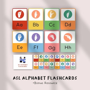 Tarjetas didácticas del alfabeto en lengua de señas americana (ASL) / Letras de la lengua de señas americana / Tarjetas para aprender la lengua de señas / Material imprimible para niños sobre la concientización de la sordera