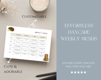 Effortless Daycare Weekly Menus: Anpassbare & schöne Vorlagen - Bearbeiten in Canva!