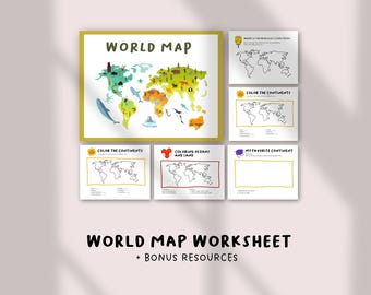 Einfache Weltkarte Arbeitsblatt | Montessori Geographie Printable | Weltkarte Aktivität für Vorschulkinder | Homeschool Lernpaket