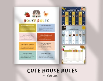 Editable Family House Rules Chart | Printable Family Rules & Values | Household Behavior Management | Parenting Responsibility Chart