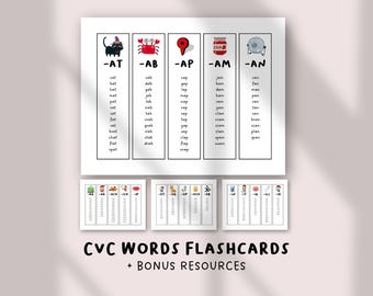 CVC Words Flashcards, Learn to Read Phonics Cards, Kindergarten Reading Printable, Homeschool Activity, Toddler Learning Resource