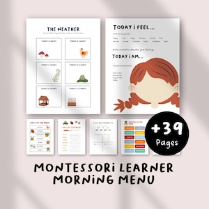 Montessori Morning Menu for Pre-K & Kindergarten | Homeschool Daily Learning Binder | Letter Tracing Worksheets, Preschool Activities PDF
