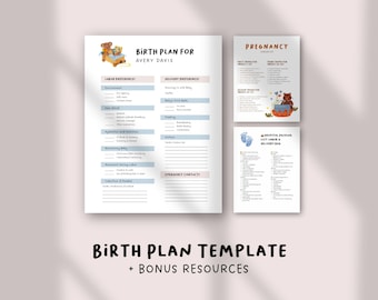 Bewerkbare sjabloon geboorteplan voor canvas pdf | Afdrukbaar blad met voorkeuren voor arbeid en levering | Afdrukbaar geboorteplan ziekenhuis