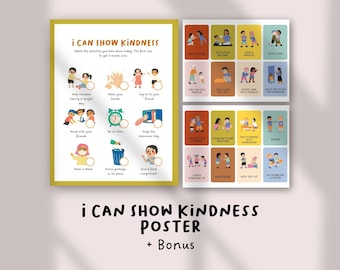 Póster "Puedo mostrar bondad" / Arte mural SEL para niños / Cuadro de actos de bondad / Educación del carácter en el aula imprimible