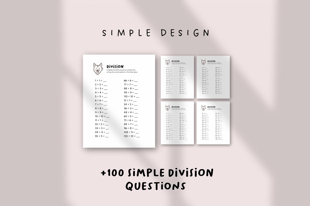 100 Division Questions Worksheet | Easy Division Printable | Math ...