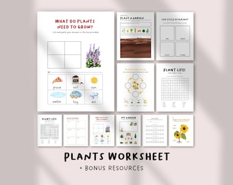 Material imprimible sobre plantas para preescolar / Actividad científica de primavera / Hoja de trabajo sobre las partes de una planta / Currículo de naturaleza para preescolar / Unidad didáctica sobre jardinería para educación en el hogar