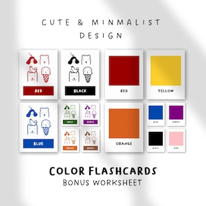 Schede didattiche a colori per bambini / Schede didattiche stampabili / Attività per la scuola materna e l'asilo / Riconoscimento dei colori Montessori / PDF, SVG, PNG carini