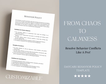 Modèle de politique de comportement en garderie : modifiable et facile à utiliser | Procédures disciplinaires de garde d'enfants | Gestion du comportement préscolaire