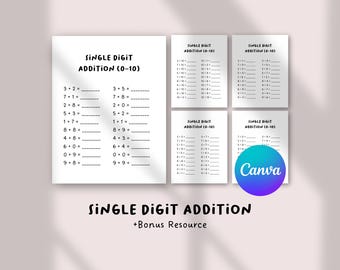 Single Digit Addition Worksheet | Kindergarten Math Printable | Addition Practice | Preschool Math Activity | Homeschool Worksheets PDF