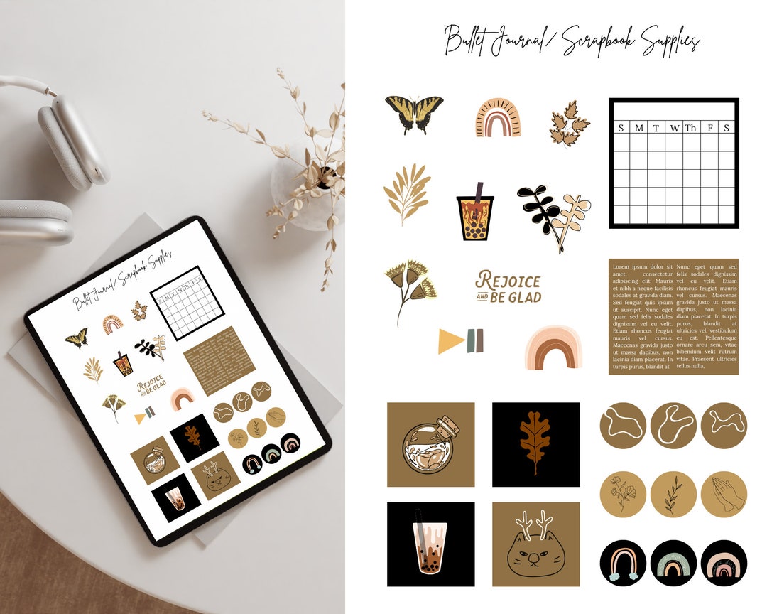 Brown Bullet Journal Sticker Scrapbook Supplies 