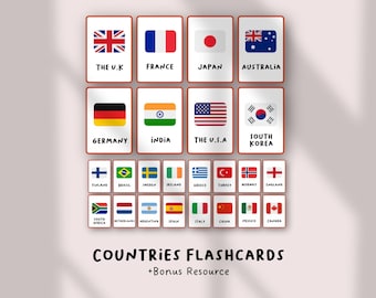 Flashcards met landvlaggen | Afdrukbare wereldgeografie | Landen en vlaggen leren kaarten | Hulpbron in de klas Sociale studies