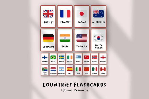 Country Flags Flashcards | World Geography Printable | Countries & Flags Learning Cards | Social Studies Classroom Resource