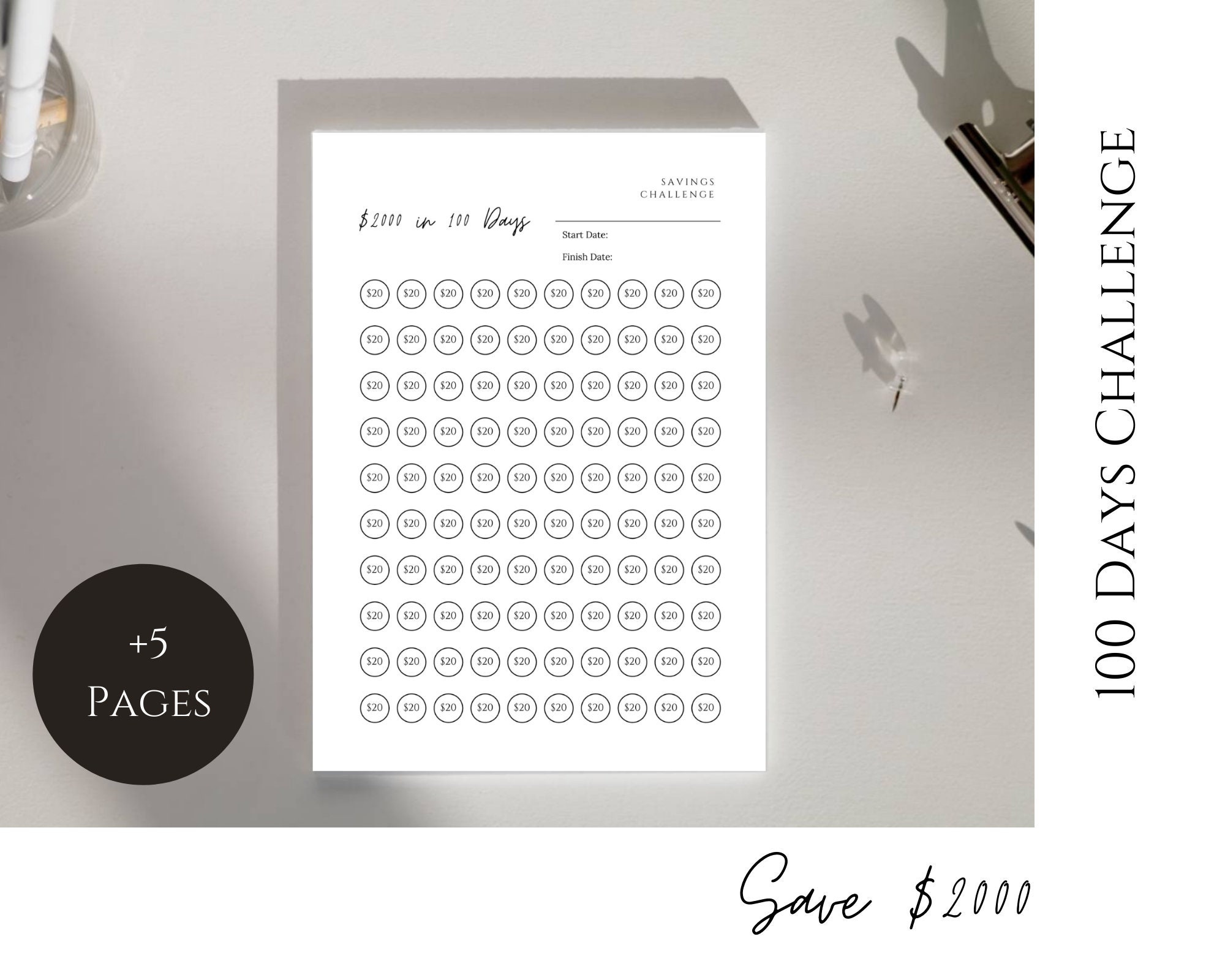 2k Savings Challenge 100 Days Challenge Save 2000 In 100 Etsy 2k savings challenge 100 days challenge save 2000 in 100 etsy