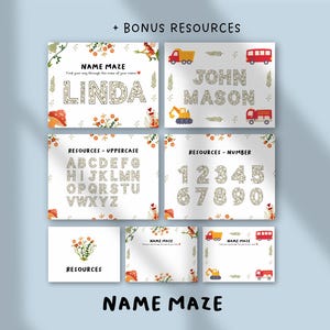 Laberinto de nombres editable / Hojas de trabajo divertidas de laberinto de letras / Aprendizaje preescolar y jardín de infantes / Juego de rompecabezas del abecedario / Actividad de educación en casa