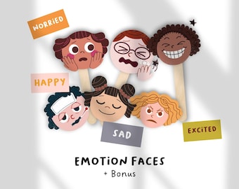Emotion Faces Printable for Kids, Feelings Flashcards & Posters, Social Emotional Learning, Preschool and Therapy Resource, Download