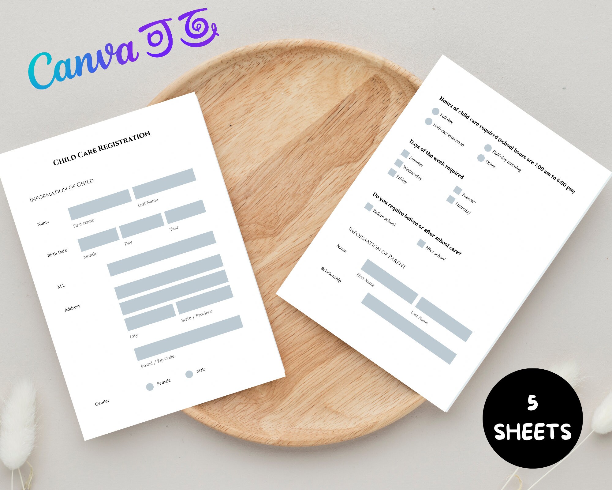 Editable Child Care Registration Form Template Printable Enrollment ...