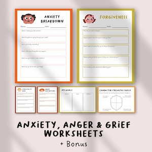 Anxiety, Anger & Grief SEL Worksheets | Emotional Regulation Activities for Kids | Social Emotional Learning Printables