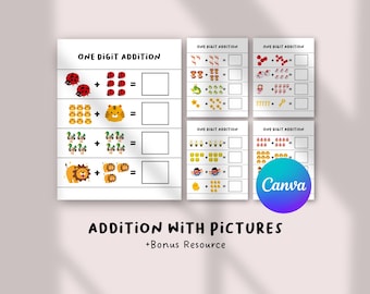 Addition with Pictures Worksheet | Kindergarten Math Printable | Visual Addition Activity | Preschool Math Practice | Homeschool PDF