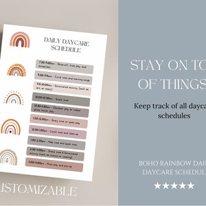 Boho Rainbow Daily Daycare Schedule Template | Editable Printable