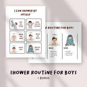 Rutina de ducha para niños / Lista de verificación de higiene visual / Imprimible de autocuidado para el autismo / Tarjetas de tareas de actividades de la vida diaria, habilidades para la vida en educación especial, para padres y terapeutas