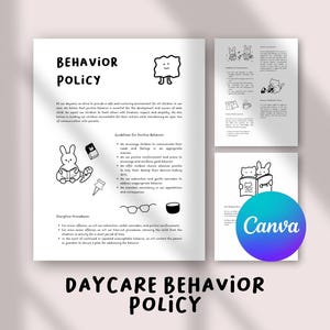 Plantilla de política de conducta para guarderías / Normas preescolares editables, manual de guardería, contrato para padres / PDF editable de Canva