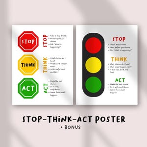 Stop–Think–Act Poster | SEL Self-Regulation Visual, Impulse Control Chart for Kids, Classroom Counseling Tool, Classroom Decor