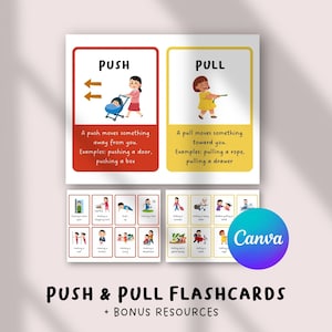 Push Pull Flashcards | Forces Motion Science | Physics STEM Printable | Kindergarten Experiment | Action Reaction Cards | Early Learning Lab