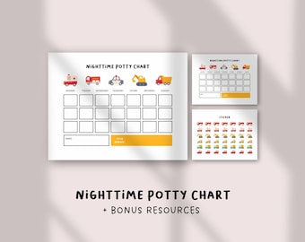 Editable Potty Training Chart | Toddler Reward Printable | Toilet Training Visuals | Sticker Chart for Kids | Construction & Vehicle Theme