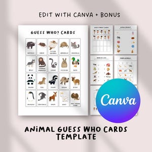 Animal Guess Who Game Template | Printable Editable Canva Animal Game | Preschool & Homeschool Learning Activity | Animal Matching Cards PDF