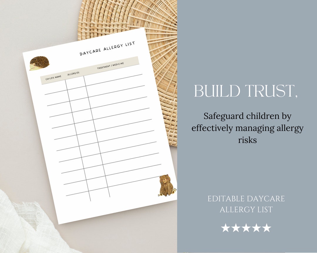 Daycare Allergy Tracking Customize Your DAYCARE ALLERGY LIST in