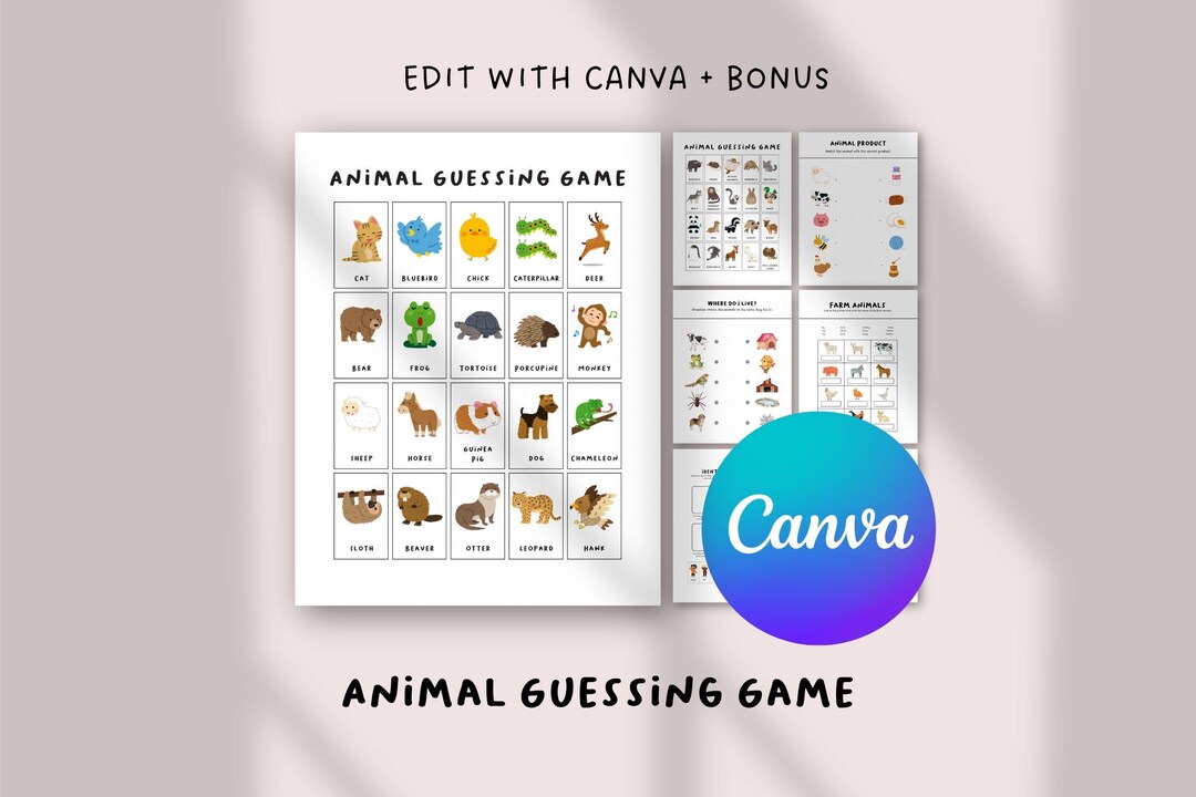 Animal Guessing Game Template | Printable Editable Canva Animal Game ...