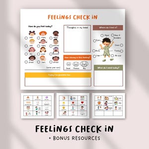 Feelings Check-In Worksheet for Kids • Emoji Emotions Tracker • SEL & Coping Skills PDF • School Counselor and Therapy Resource • Fillable