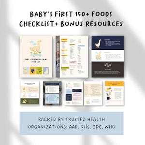 150+ Baby's First Foods Checklist en Tracker | BLW en puree | Voedingstabel en allergielogboek | Personaliseer met Canva