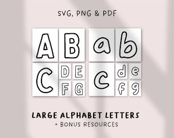 Large Alphabet Letters Printable | Uppercase & Lowercase | Simple Block Letters | A-Z PDF, PNG, SVG | Classroom, Homeschool, Craft Bulletin