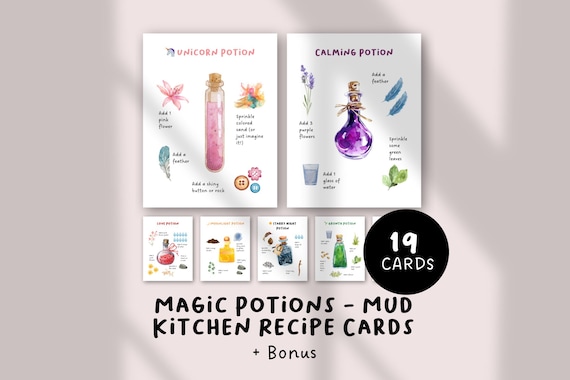 Printable Mud Kitchen Recipe Cards & Magic Fairy Potion Cards | Montessori Outdoor Nature Play | Forest School and Homeschool Activity