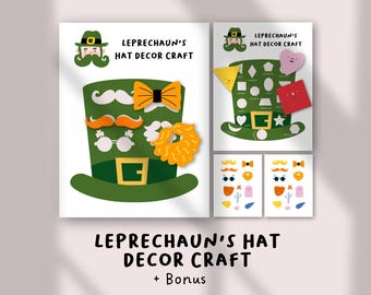 Chapéu de duende artesanal para crianças | Atividade com formas para o Dia de São Patrício | Páginas de atividades para crianças e pré-escolares | Decoração divertida para imprimir para festas