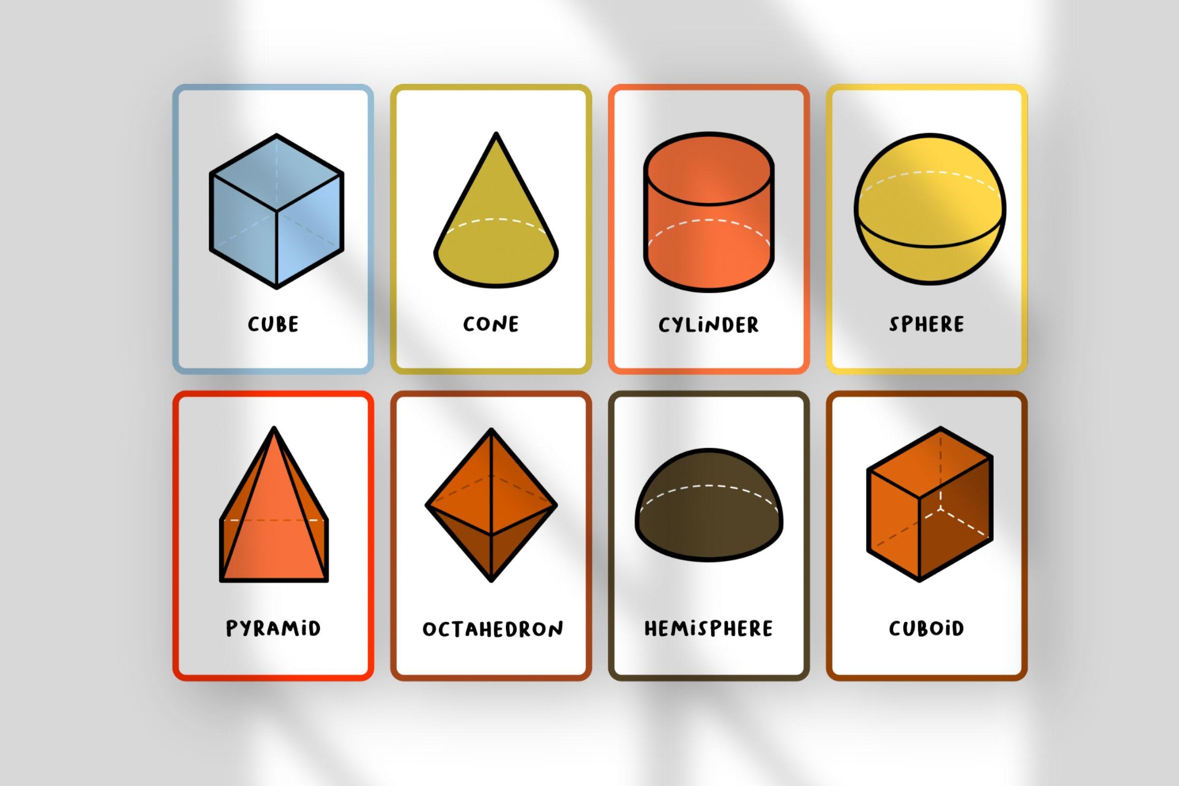 3D Shapes Flashcards | Geometry Learning Cards for Kids | Preschool ...