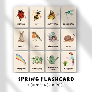 Spring Flashcards for Kids, Printable Seasonal Flash Card Set, Educational Spring Activities for Preschool and Kindergarten, Homeschool