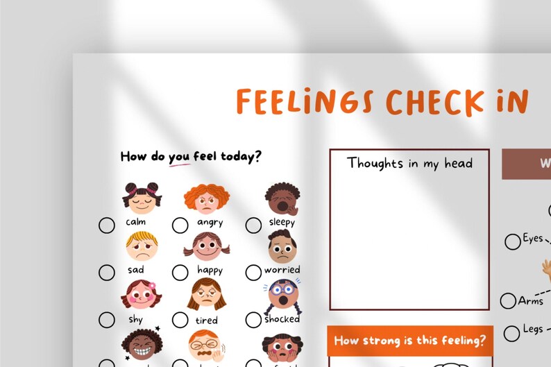 Feel. Check Sign Feelings Check-in Worksheet for Kids • Emoji Emotions Tracker • SEL ...