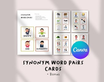 Synonym Word Pairs Cards | Vocabulary Builder for Kids | English Language Arts Activity | Printable Literacy Center | ESL Classroom Game
