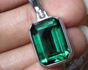 Colgante de esmeralda verde natural de 4,0 quilates, regalo hecho a mano de colgante para hombres y mujeres, medallón de joyería esmeralda de piedra de nacimiento de mayo con cadena de plata