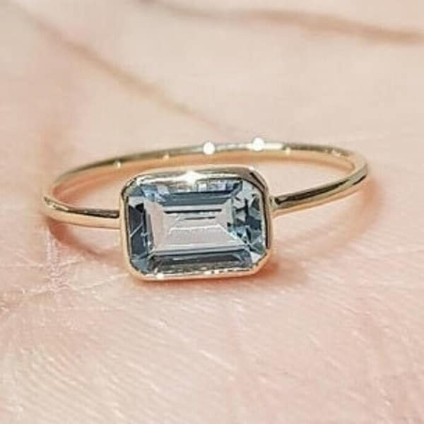Natural Aquamarine ring Emerald Cut Aquamarine Ring 925Sterling Silver Ring March Birthstone Engagement Ring  ,Wedding Ring Statement Ring