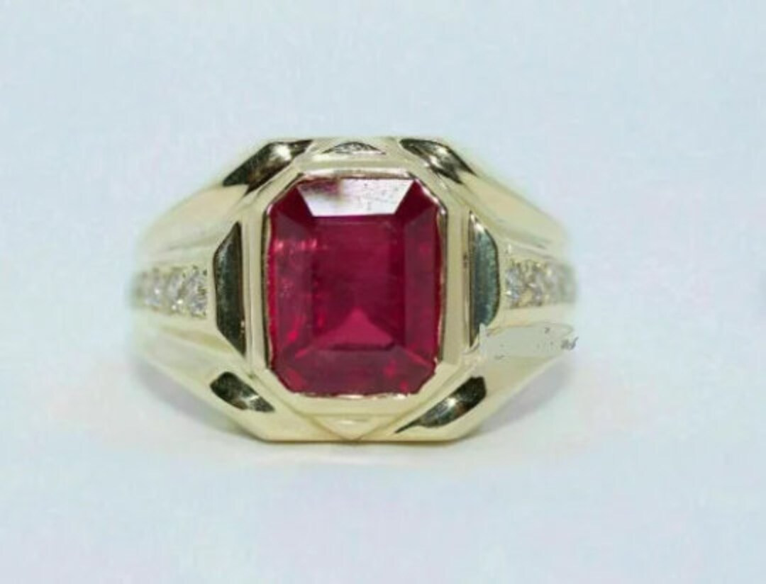 Natural Certified Red Ruby Ring 14K Yellow Gold Plated for Men and ...