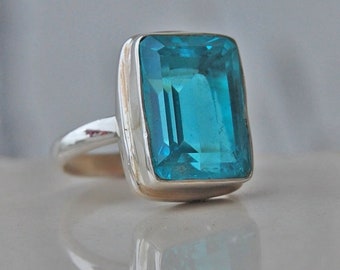 Natural Aquamarine ring emerald cut Aquamarine ring 925sterling silver ring engagement ring  wedding ring statement ring