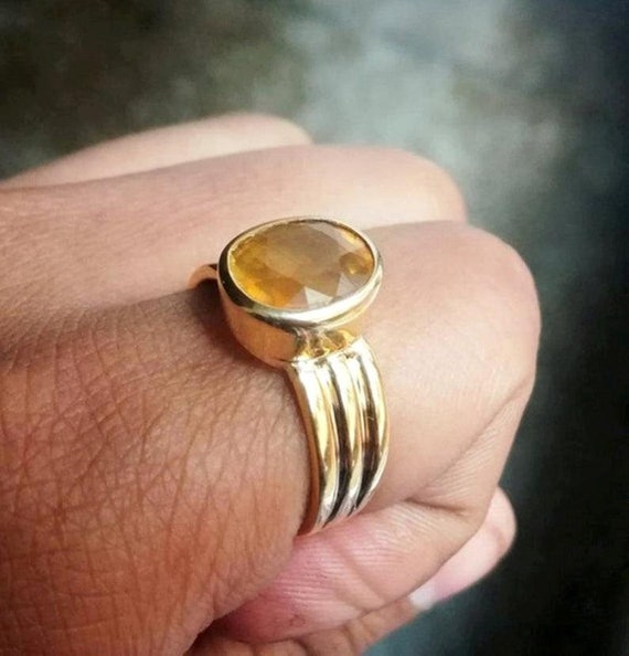 Buy Pranjal Gems 7.25 Ratti Pukhraj Stone Original Certified Yellow  Sapphire Gemstone Adjustable Woman Man Ring With Lab Certificate at  Amazon.in