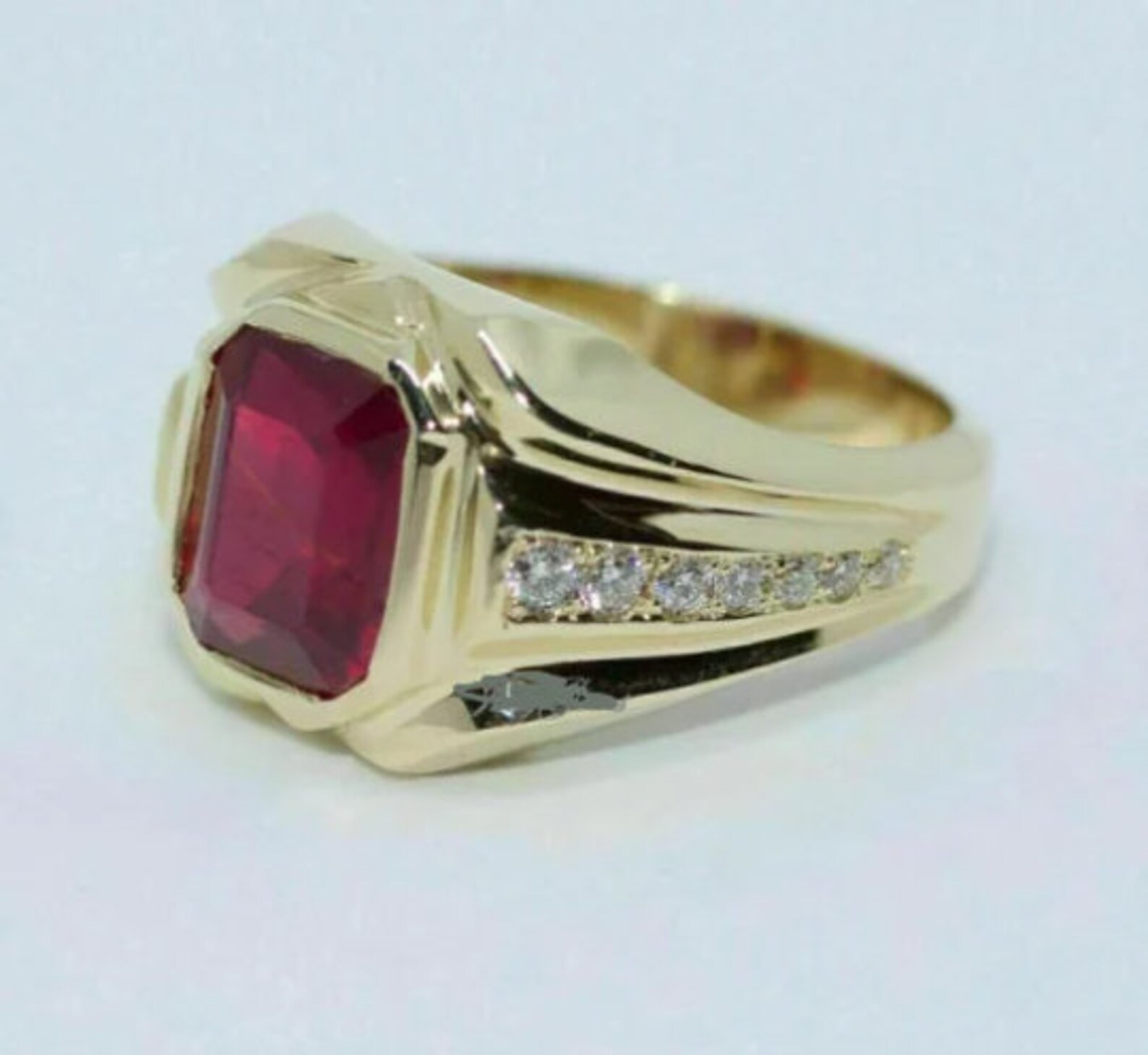 Natural Certified Red Ruby Ring 14K Yellow Gold Plated for Men and ...