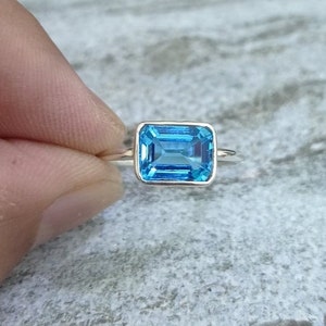 Natural Aquamarine Ring Emerald Cut Aquamarine Gemstone Ring 925 Sterling Silver Ring Engagement Ring Promise Ring Wedding Ring